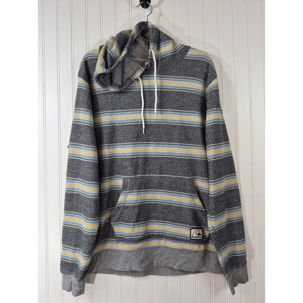 NWOT Quiksilver Mens XL Striped Hoodie Gray Yellow Blue Surf 
Pullover Beach